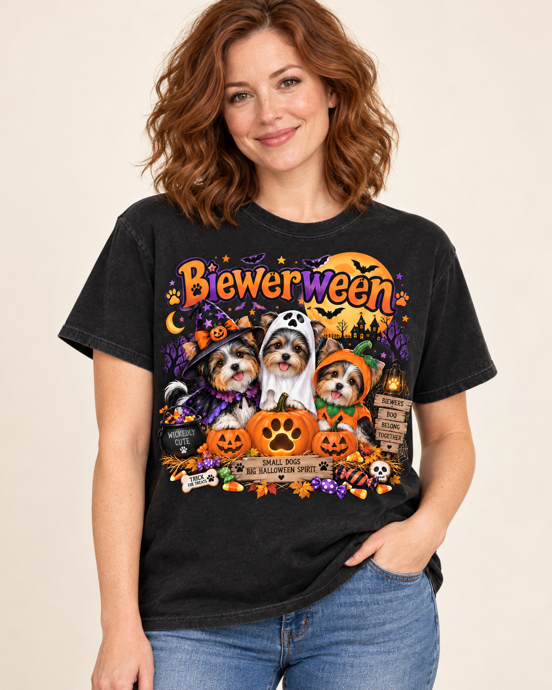 Biewerween Halloween dog graphic tee on Comfort Colors