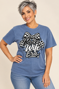 Race Wife Era checkered bow graphic tee on Comfort Colors