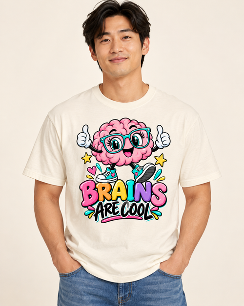 Brains Are Cool colorful teacher graphic tee on Comfort Colors