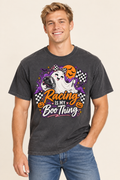 Racing is My Boo Thing Halloween ghost graphic tee on Comfort Colors