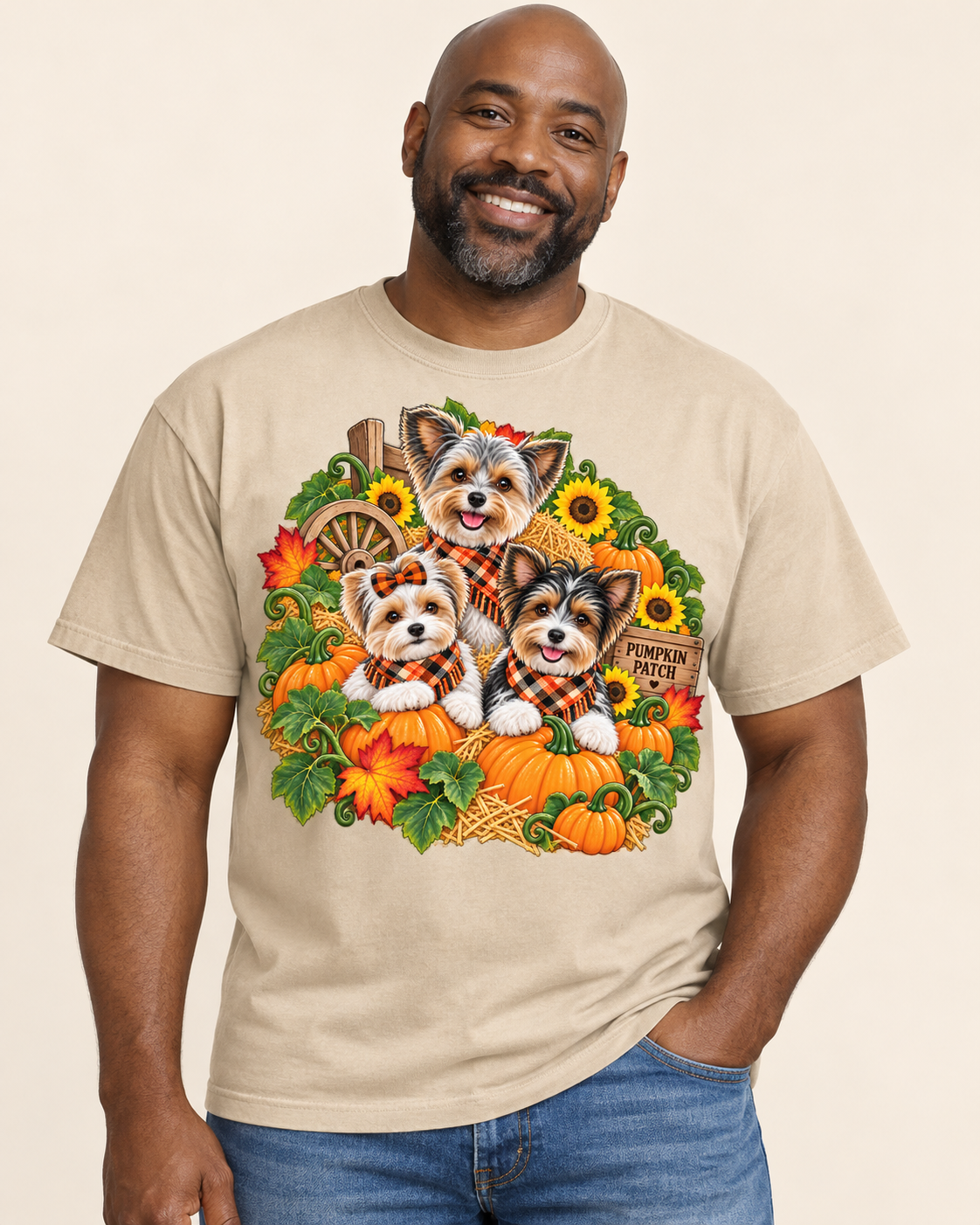 Pumpkin Patch dog graphic tee on Comfort Colors