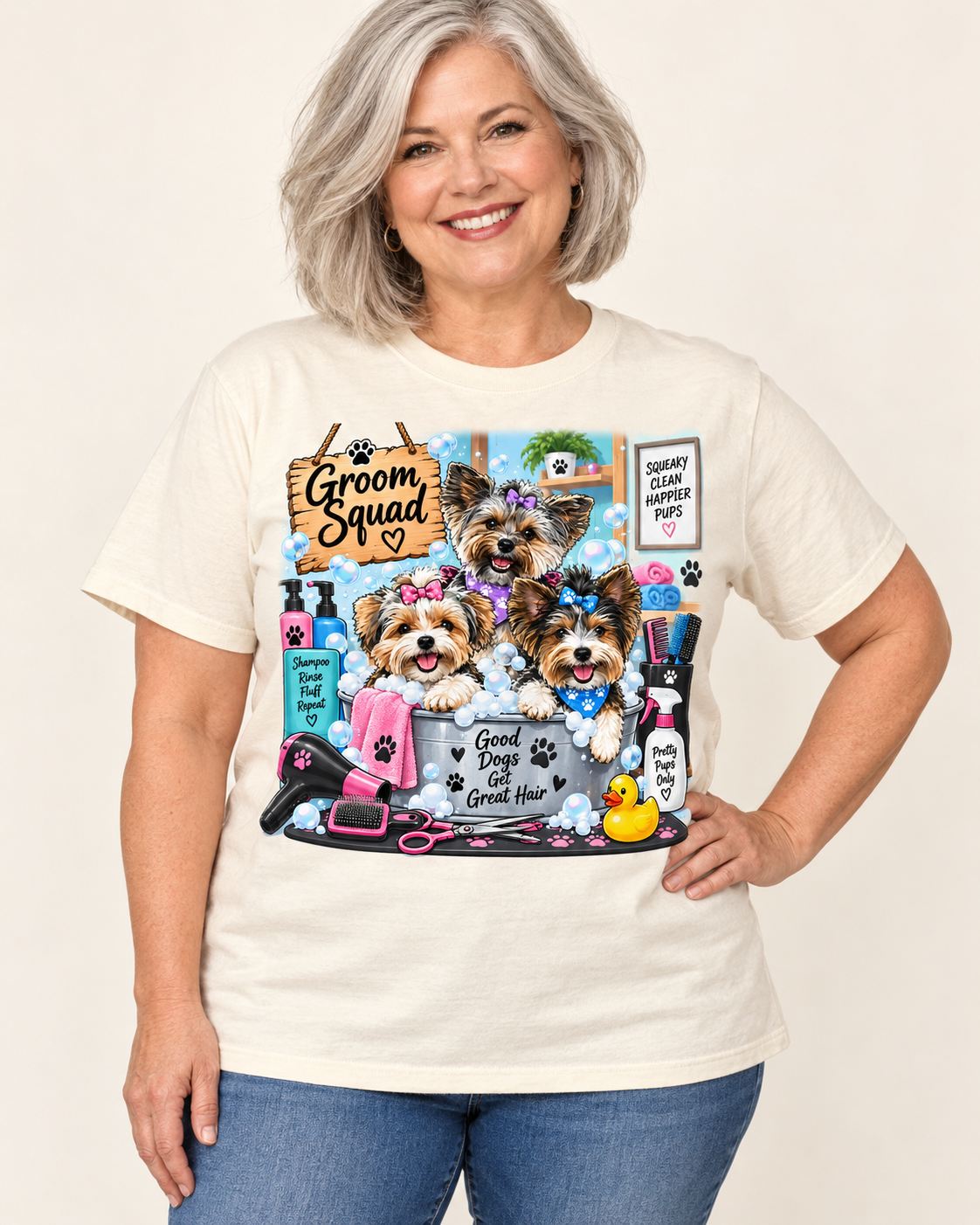 Spa Day Groom Squad dog graphic tee on Comfort Colors