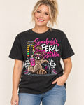 Somebody's Feral Race Mom raccoon graphic tee on Comfort Colors