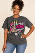 Somebody's Feral Race Wife raccoon graphic tee on Comfort Colors