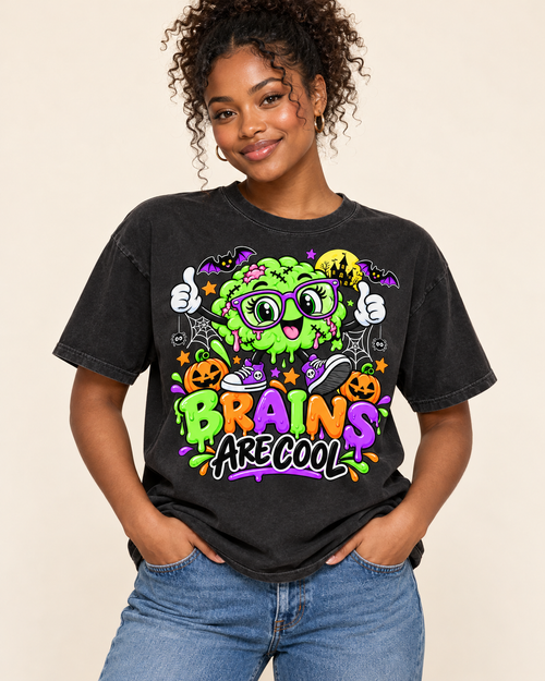 Brains Are Cool Halloween teacher graphic tee on Comfort Colors